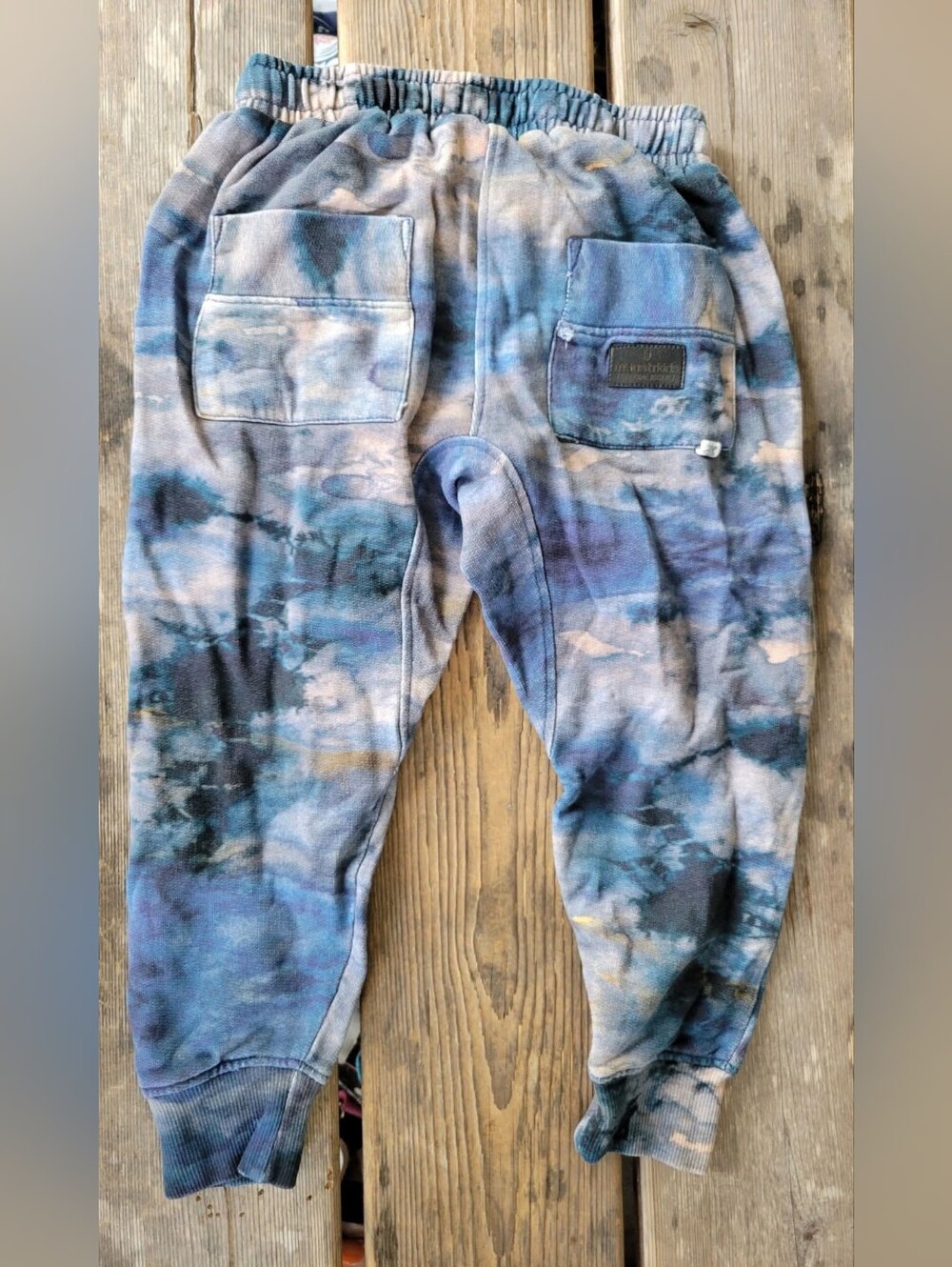 MUNSTER SZ 5 VGUCBLUE CREAM TYE-DYE WASHED print jogger style sweatpants